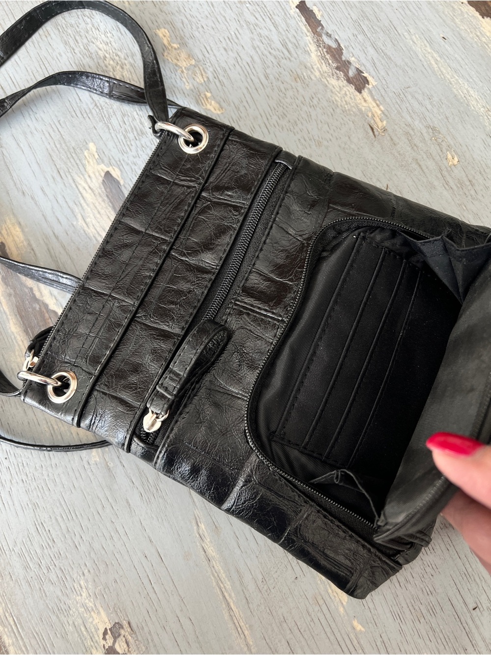 Nicole by Nicole Miller Black Faux-Croc Crossbody Bag - Picture 10 of 12